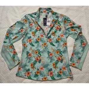 Cabana Life Cayman Wicking Performance Zip Top UPF 50+ Women's Large Floral NWT
